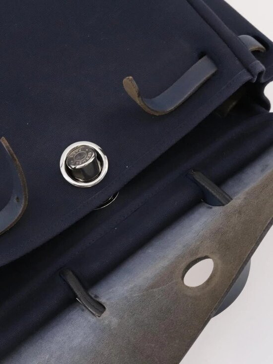 HERMES Her Line Herbag Ad Backpack Canvas Navy Silver Auth ep14037